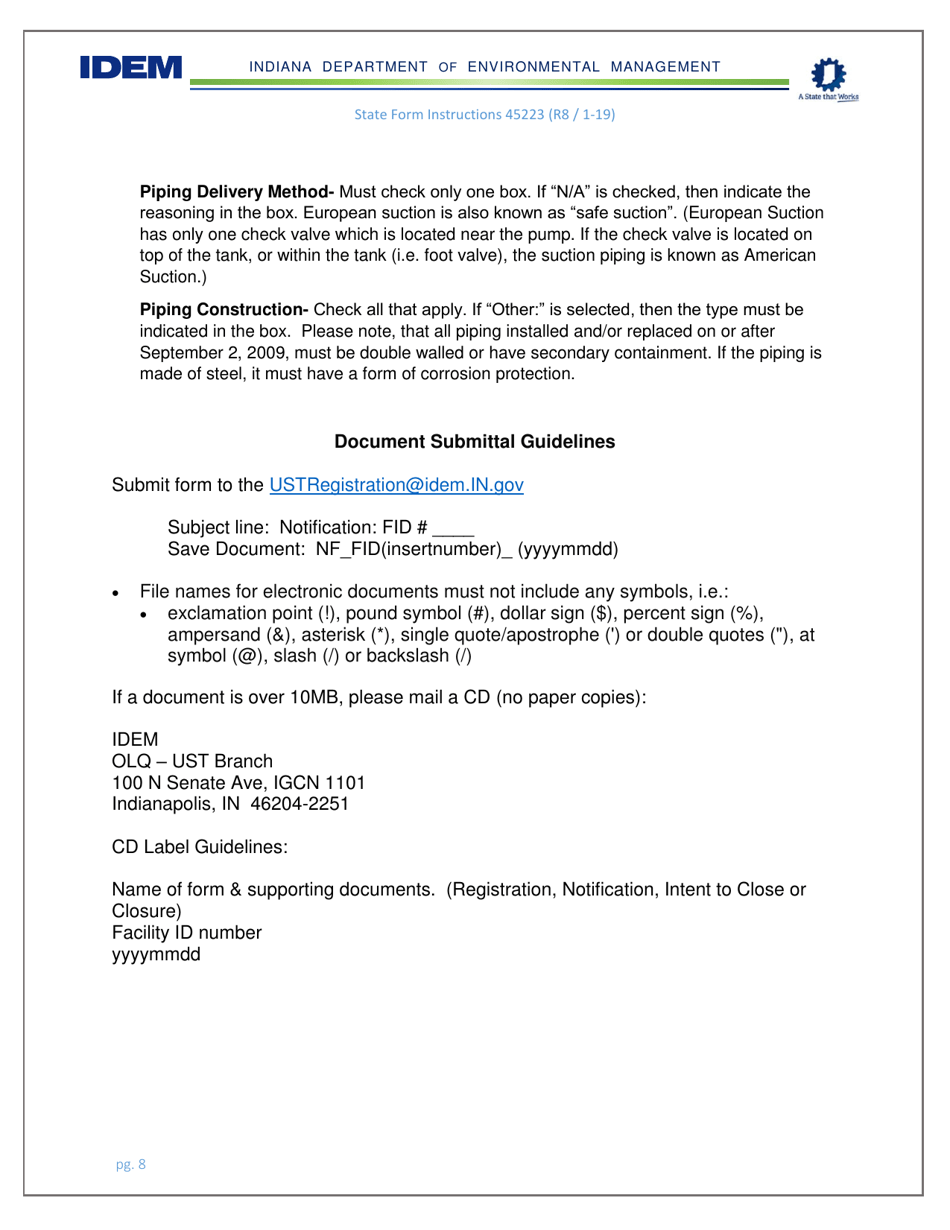Instructions for State Form 45223 Notification for Underground Storage Tanks Systems - Indiana, Page 8