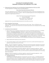 Instructions for State Form 47289 Application for Wastewater Treatment Plant Operator Certification Examination - Indiana
