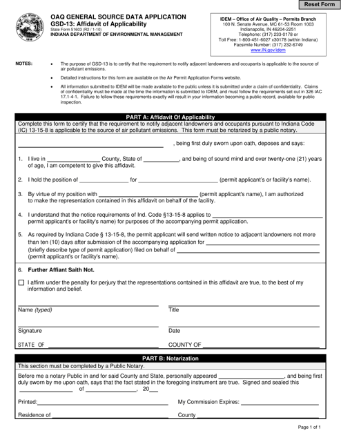 Form GSD-13 (State Form 51603)  Printable Pdf