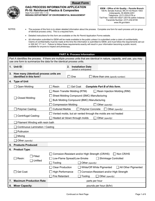 Form PI-16 (State Form 52557)  Printable Pdf