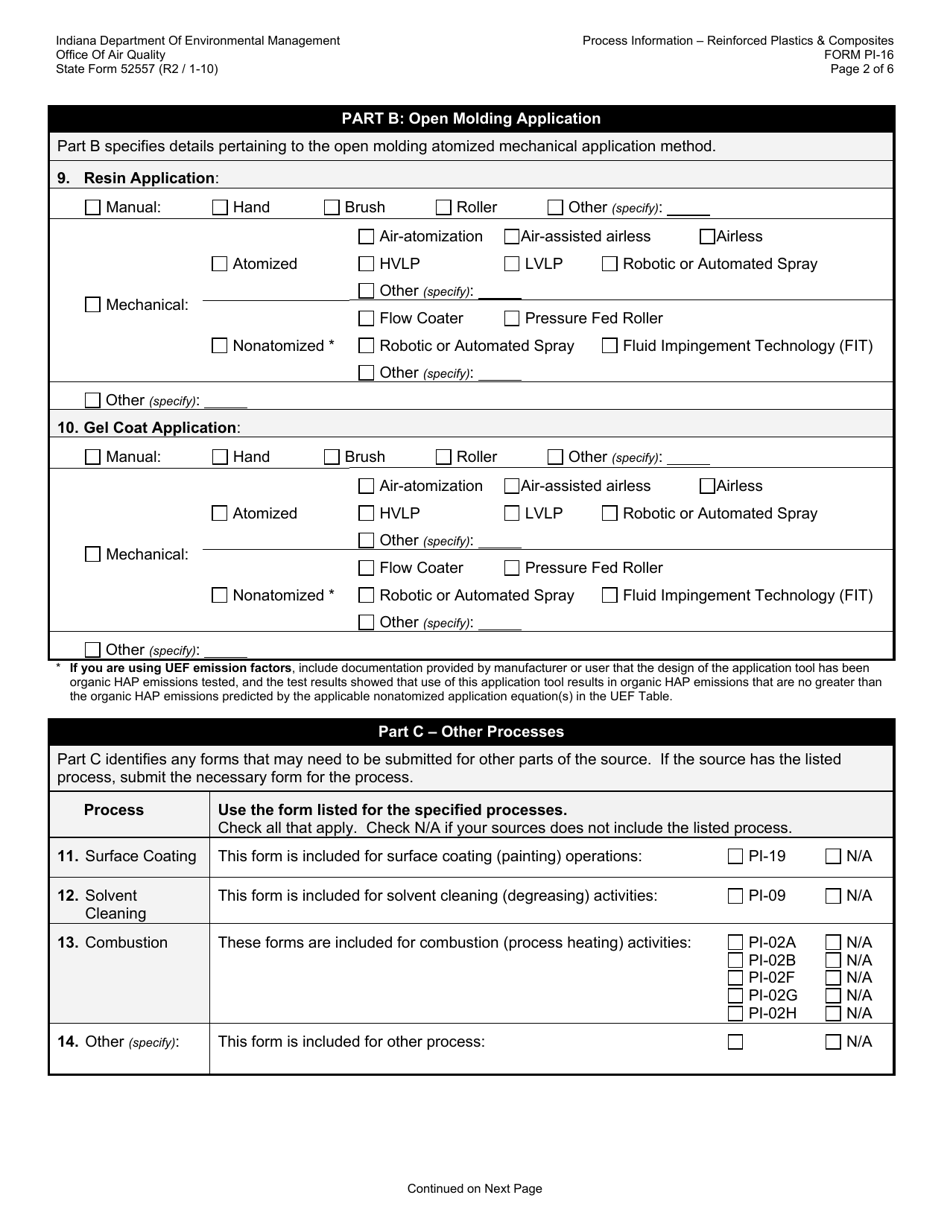 Form PI-16 (State Form 52557) Reinforced Plastics  Composites - Indiana, Page 2