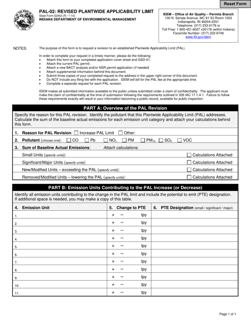 Form PAL-02 (State Form 52452)  Printable Pdf