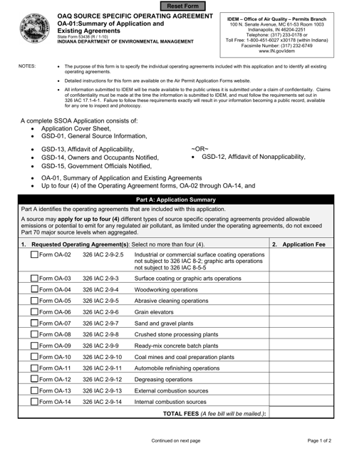 Form OA-01 (State Form 53438)  Printable Pdf