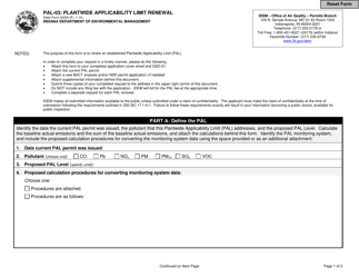 Form PAL-03 (State Form 52453) &quot;Plantwide Applicability Limit Renewal&quot; - Indiana