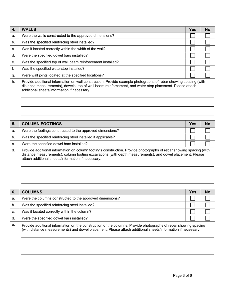 State Form 55053 Professional Engineer Certification Construction of Concrete Liquid Manure Storage Structures - Indiana, Page 3