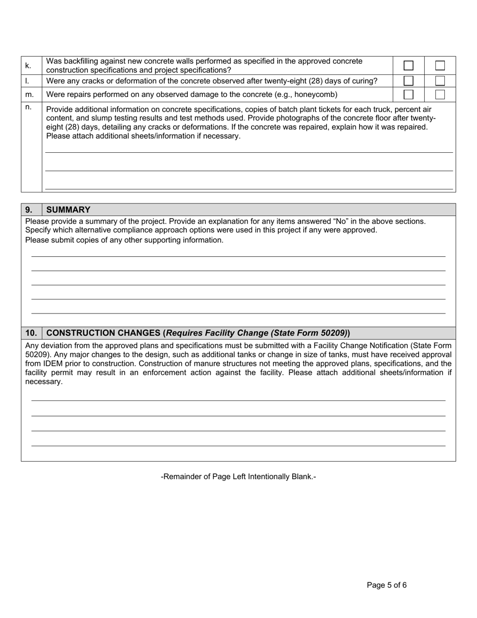 State Form 55053 Professional Engineer Certification Construction of Concrete Liquid Manure Storage Structures - Indiana, Page 5
