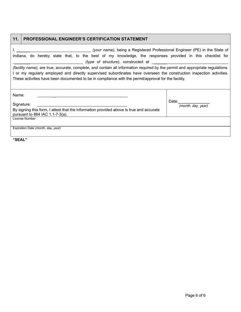 State Form 55053 Professional Engineer Certification Construction of Concrete Liquid Manure Storage Structures - Indiana, Page 6