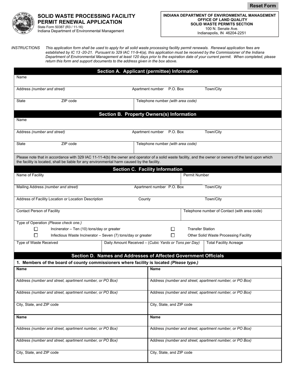 State Form 50387 Download Fillable PDF or Fill Online Solid Waste ...