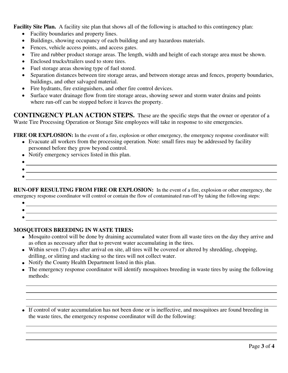 State Form 54817 Contingency Plan for Waste Tire Processing Operations and Storage Sites - Indiana, Page 3