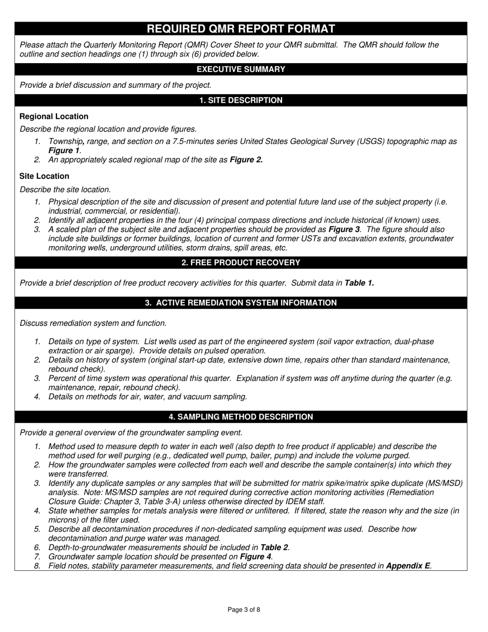 State Form 56087 Quarterly Monitoring Report (Qmr) Cover Sheet and Report Format - Indiana, Page 3