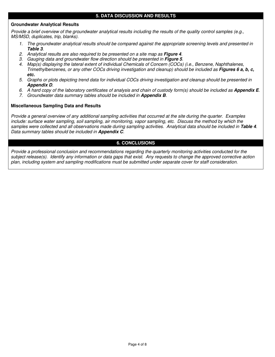 State Form 56087 Quarterly Monitoring Report (Qmr) Cover Sheet and Report Format - Indiana, Page 4