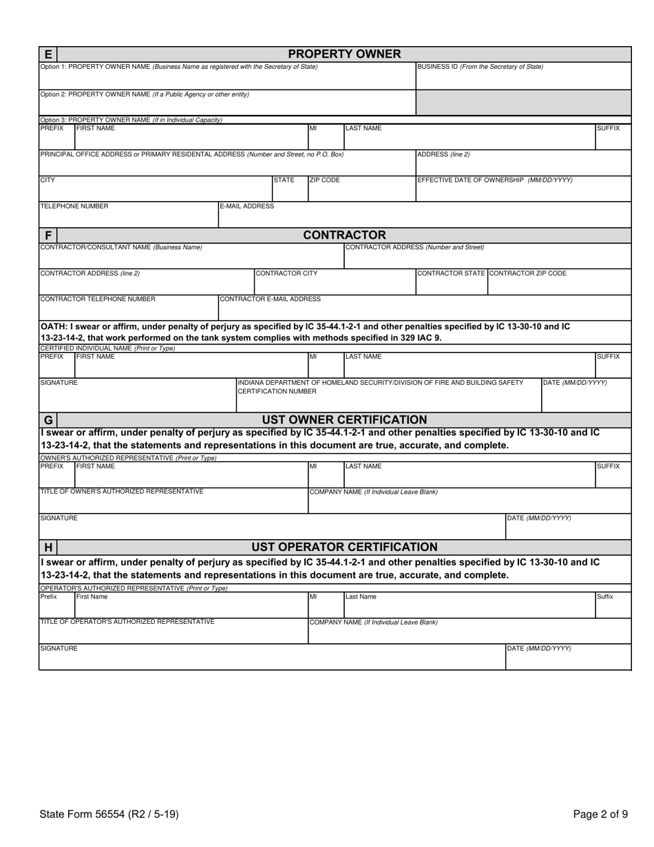 State Form 56554 Underground Storage Tank Systems Closure Report - Indiana, Page 2