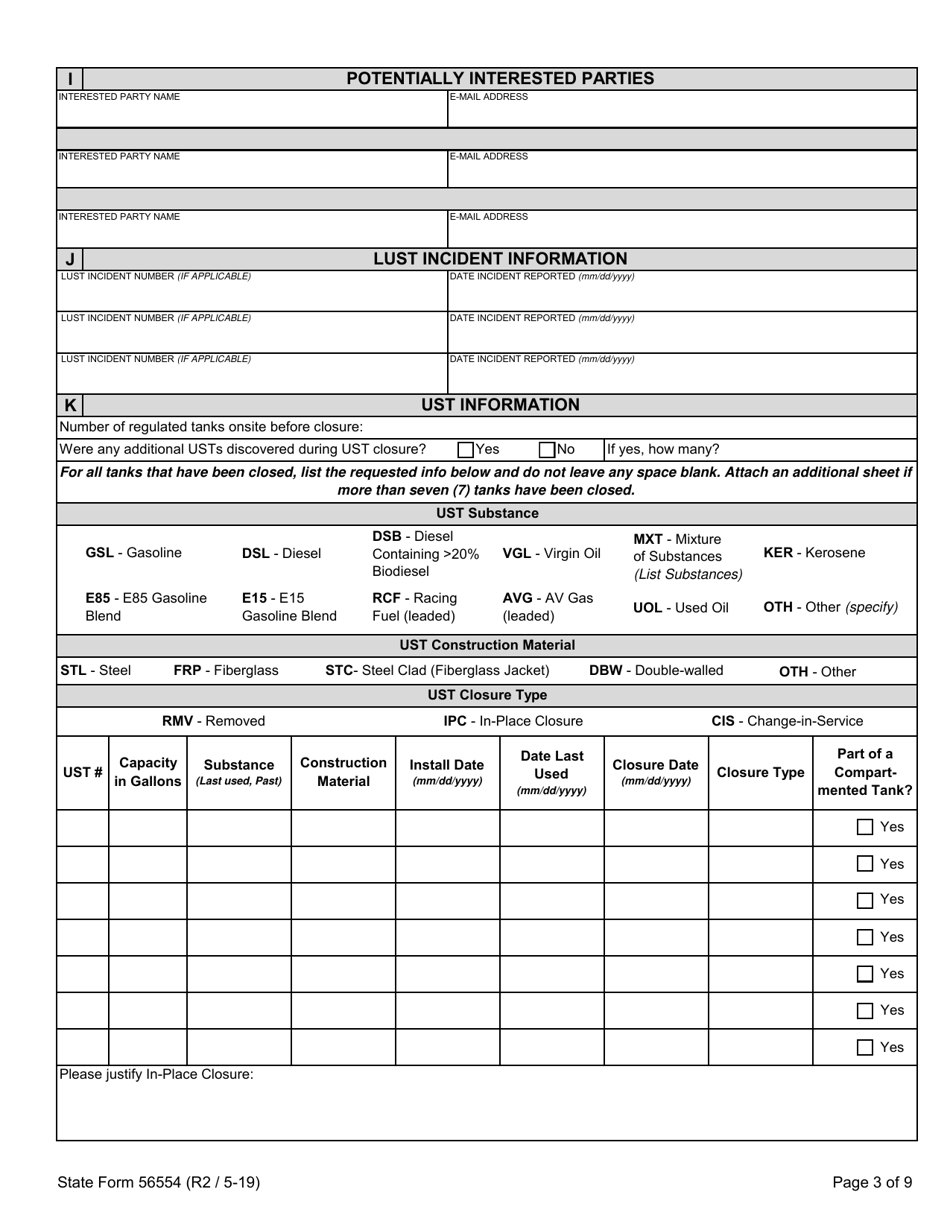 State Form 56554 Underground Storage Tank Systems Closure Report - Indiana, Page 3