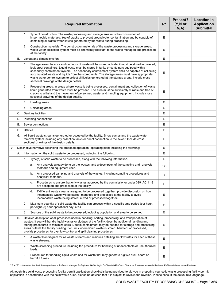 State Form 53315 Solid Waste Processing Facilities and Incinerators / New Facility and Major Modification Permit Application Checklist - Indiana, Page 3