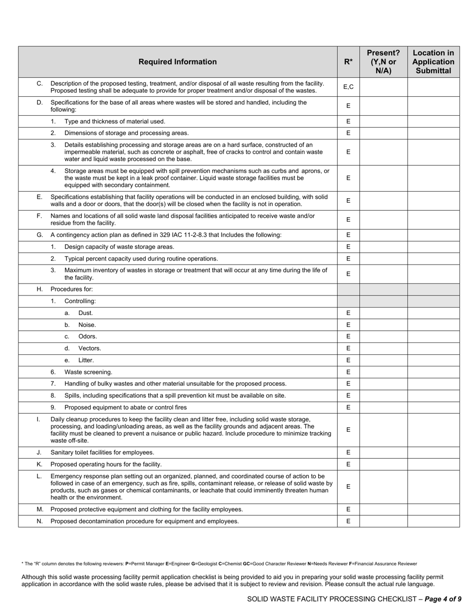 State Form 53315 Solid Waste Processing Facilities and Incinerators / New Facility and Major Modification Permit Application Checklist - Indiana, Page 4