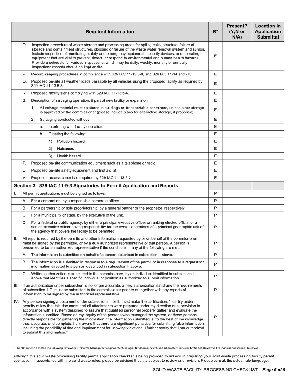 State Form 53315 Solid Waste Processing Facilities and Incinerators / New Facility and Major Modification Permit Application Checklist - Indiana, Page 5
