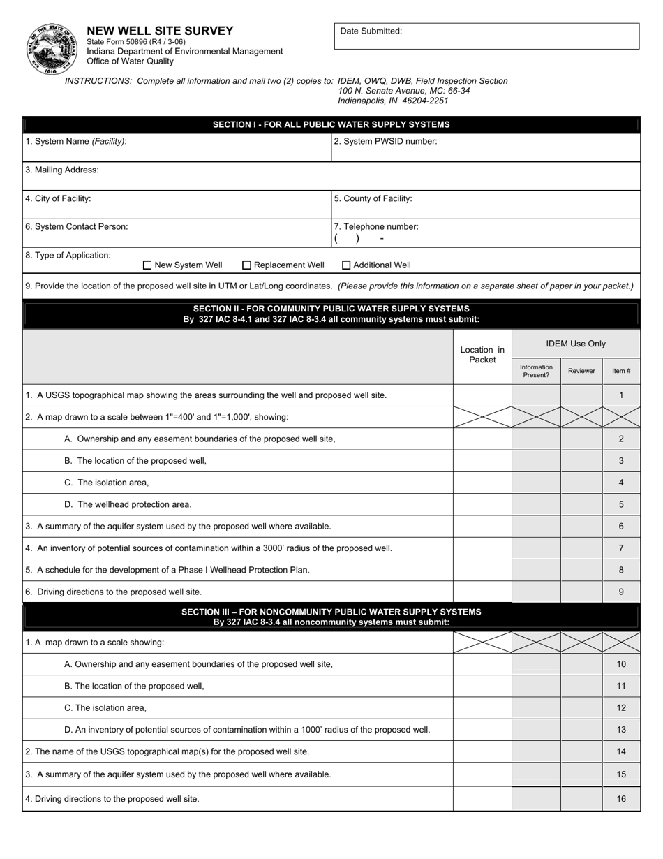 State Form 50896 New Well Site Survey - Indiana, Page 1