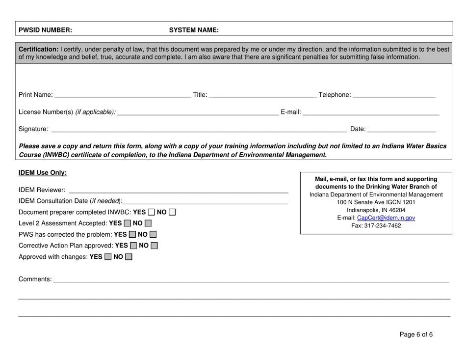 State Form 55983 Level 2 Assessment - Transient Public Water System - Indiana, Page 6