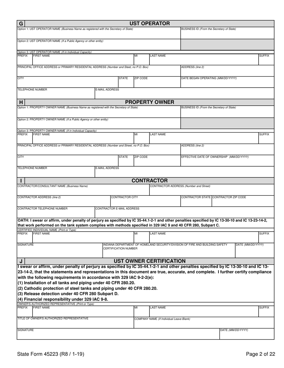 State Form 45223 Notification for Underground Storage Tank Systems - Indiana, Page 2