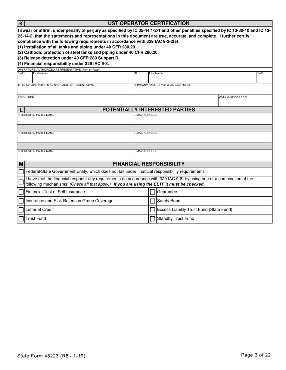 State Form 45223 Notification for Underground Storage Tank Systems - Indiana, Page 3