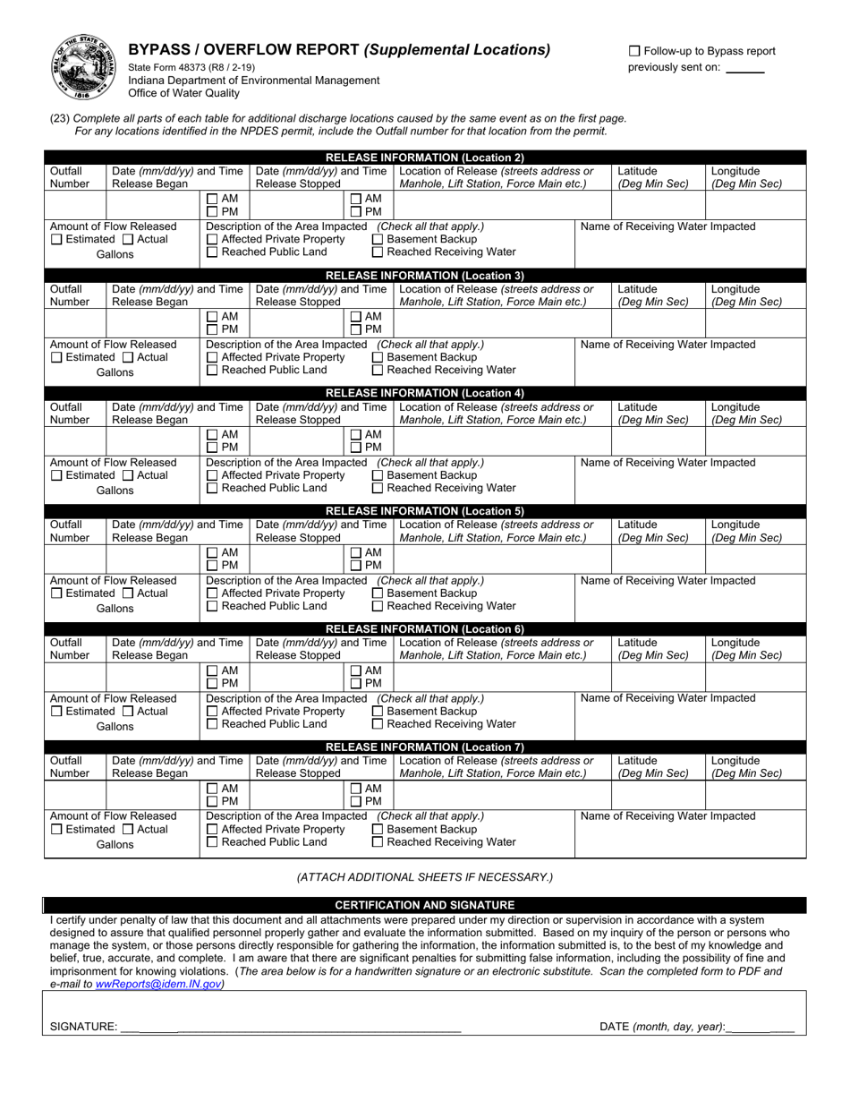 State Form 48373 Bypass / Overflow Incident Report - Indiana, Page 2