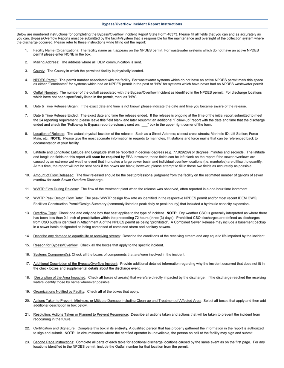 State Form 48373 Bypass / Overflow Incident Report - Indiana, Page 3