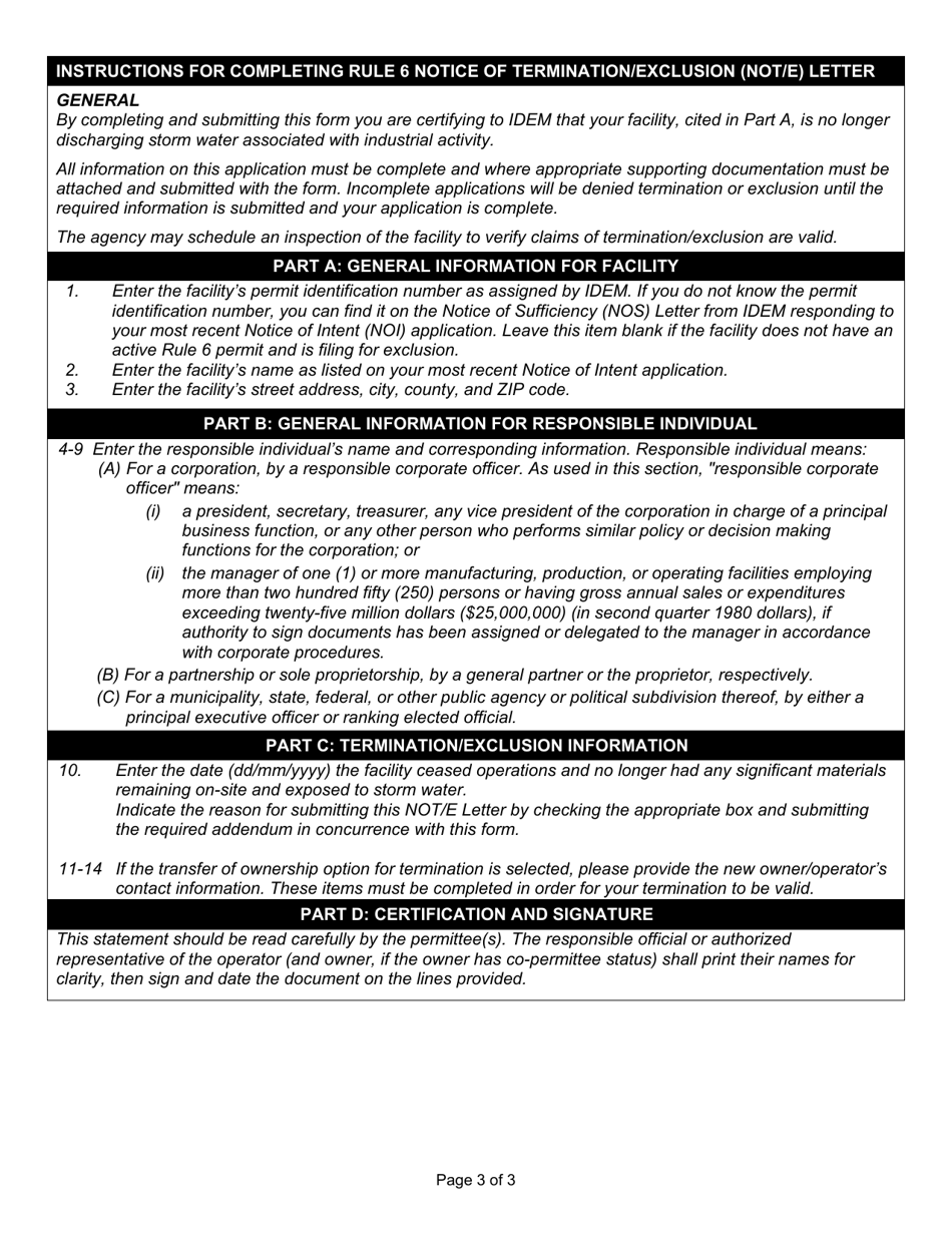State Form 54087 Rule 6: Notice of Termination / Exclusion (Not / E) Letter - Indiana, Page 3