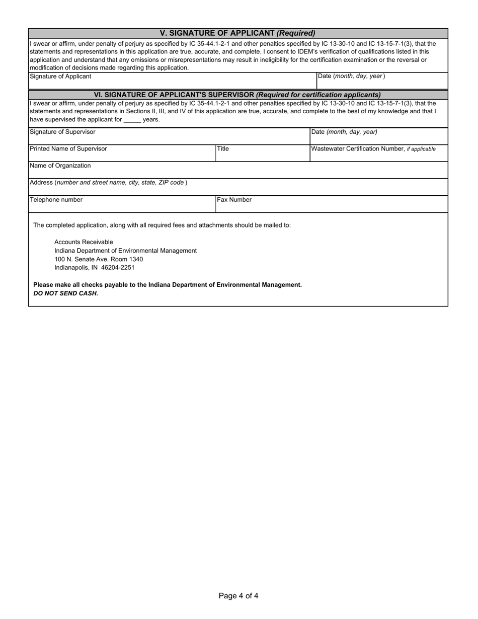 State Form 53785 Application for Wastewater Treatment Plant Apprentice to Request Certification - Indiana, Page 4