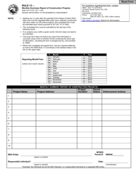 State Form 51276 Rule 13 - Monthly Summary Report of Construction Projects - Indiana