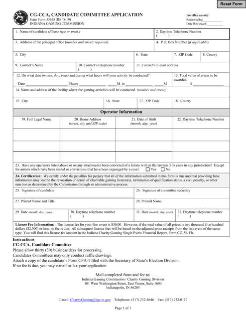 Form CG-CCA (State Form 53655) Candidate Committee Application - Indiana