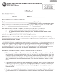 Document preview: State Form 54120 Surety Bond for Boxing and Mixed Martial Arts Promoters - Indiana