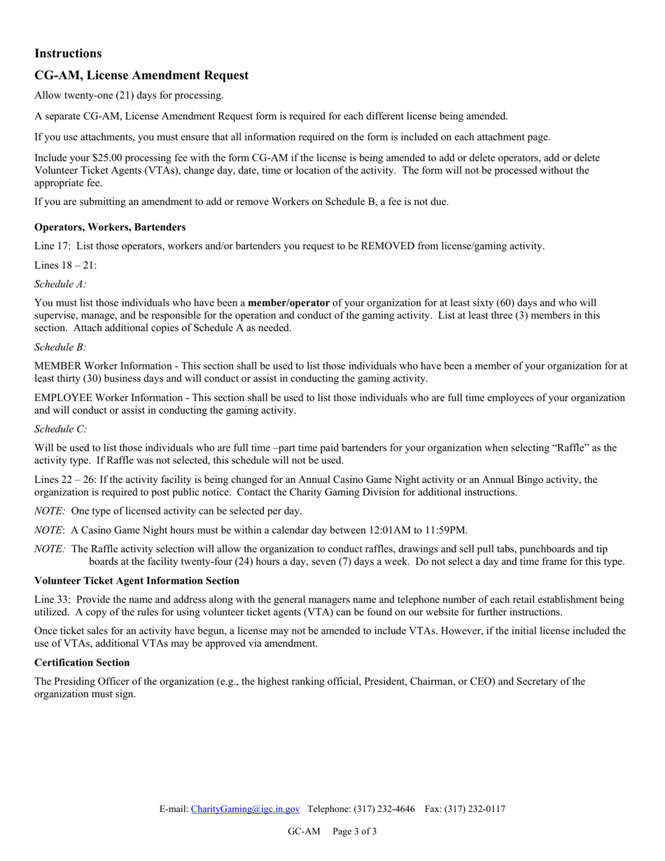 Form CG-AM (State Form 52682) License Amendment Request - Indiana, Page 3