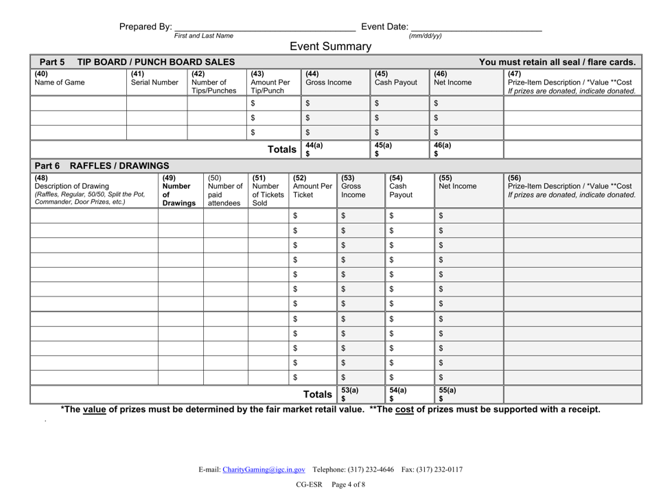 Form CG-ESR (State Form 54737) Event Summary Report - Indiana, Page 4