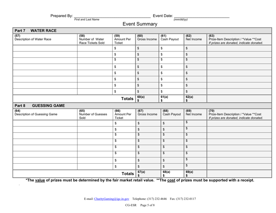 Form CG-ESR (State Form 54737) Event Summary Report - Indiana, Page 5