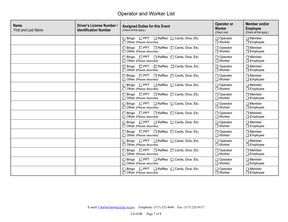 Form CG-ESR (State Form 54737) Event Summary Report - Indiana, Page 7