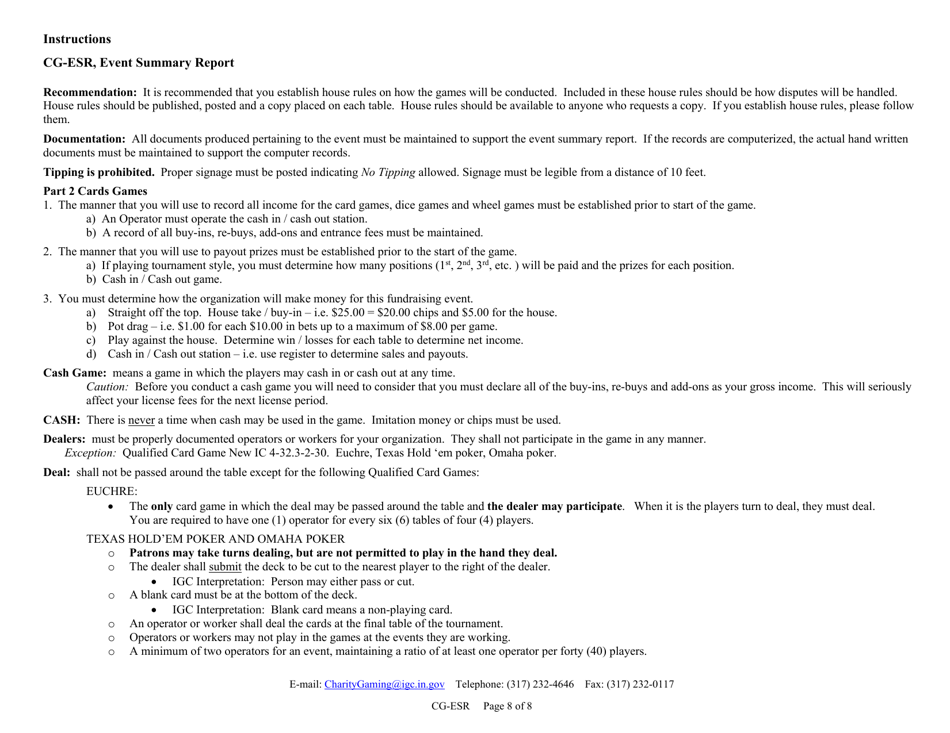 Form CG-ESR (State Form 54737) Event Summary Report - Indiana, Page 8