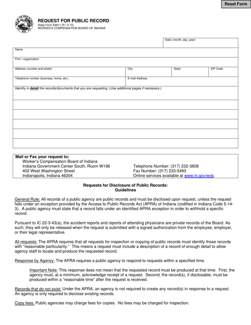 State Form 53811 Request for Public Record - Indiana