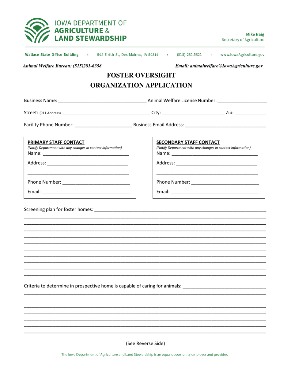 Foster Oversight Organization Application - Iowa, Page 1