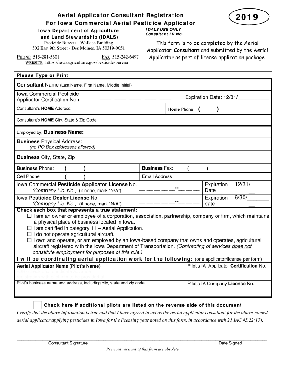 Aerial Applicator Consultant Registration for Iowa Commercial Aerial Pesticide Applicator - Iowa, Page 1