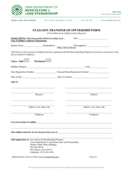 Document preview: Form S-6 Stallion Transfer of Ownership Form - Iowa