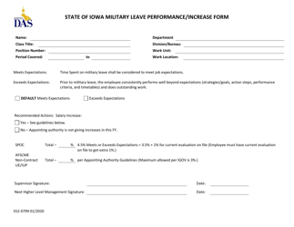 Document preview: Form 552-0799 State of Iowa Military Leave Performance/Increase Form - Iowa