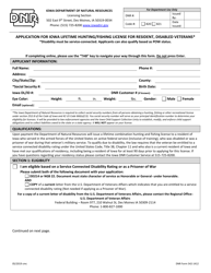 DNR Form 542-1412 Application for Iowa Lifetime Hunting/Fishing License for Resident, Disabled Veterans - Iowa