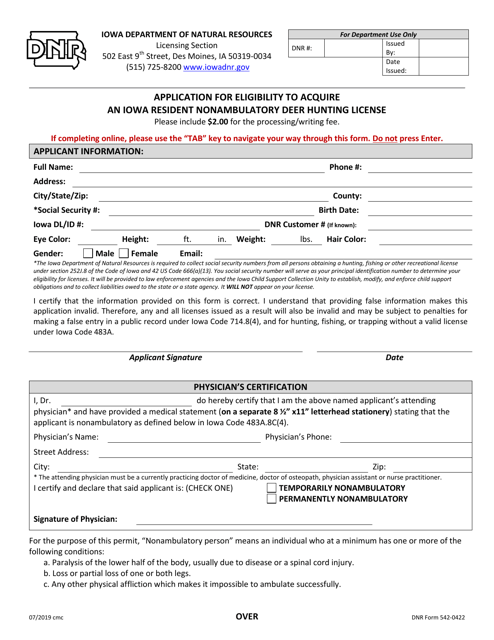 DNR Form 542-0422  Printable Pdf