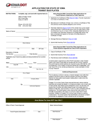 Form 020025 &quot;Application for State of Iowa Transit Bus Plates&quot; - Iowa