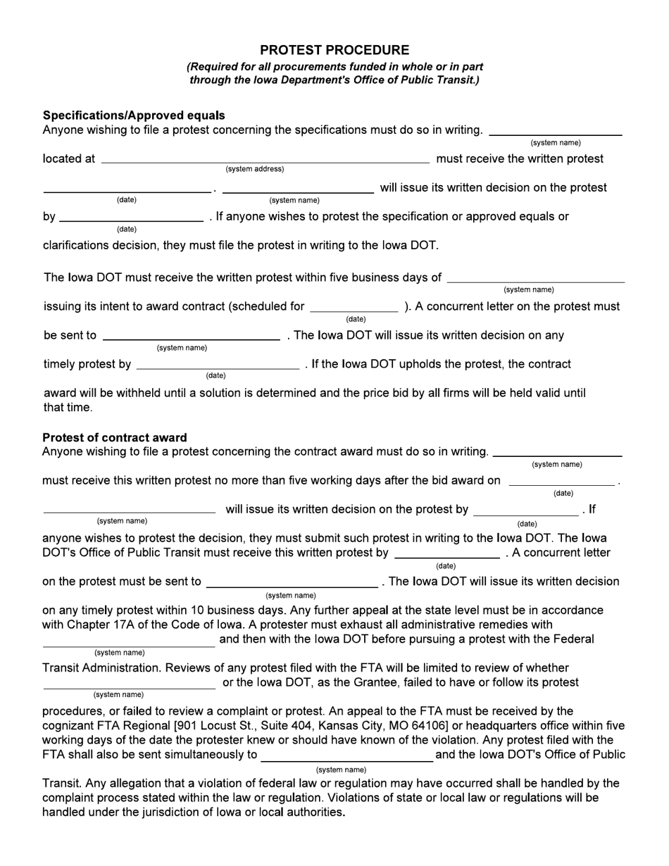 Form 020088 Model Transit Procurement Protest Procedure - Iowa, Page 2