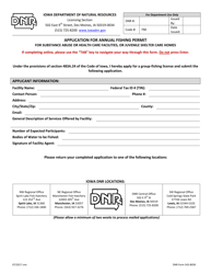 Document preview: DNR Form 542-8058 Application for Annual Fishing Permit for Substance Abuse or Health Care Facilities, or Juvenile Shelter Care Homes - Iowa