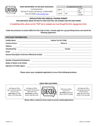 DNR Form 542-8058 Application for Annual Fishing Permit for Substance Abuse or Health Care Facilities, or Juvenile Shelter Care Homes - Iowa