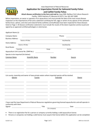 DNR Form 542-0170 Application for Importation Permit for Salmonid Family Fishes and Catfish Family Fishes - Iowa