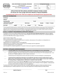 Document preview: DNR Form 542-1456 Application for Free Annual Resident Disabled Fishing License for Persons 16+ Years of Age With Severe Mental or Physical Disabilities - Iowa