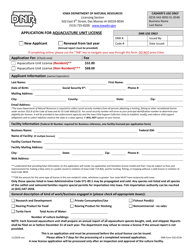 Document preview: DNR Form 542-0134 Application for Aquaculture Unit License - Iowa